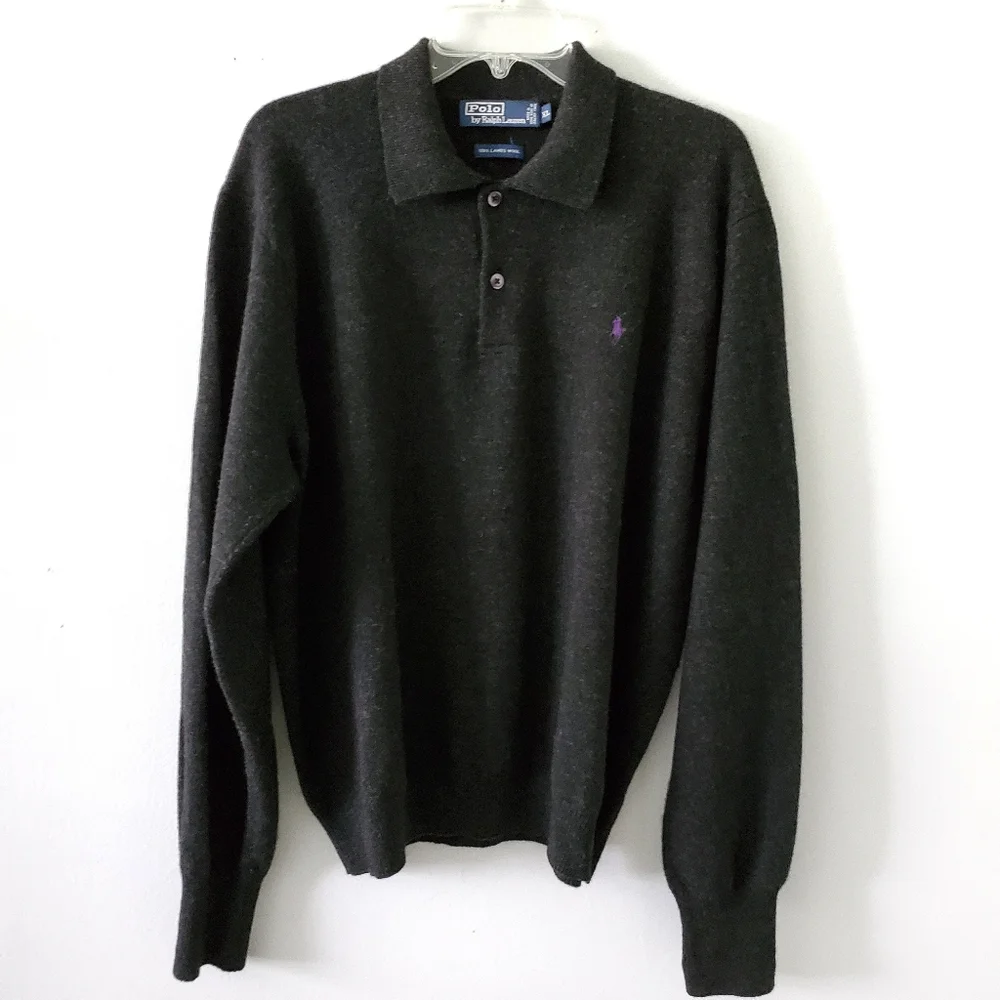 POLO By Ralph Lauren 100% Lamb Wool Gray Pullover Size XL